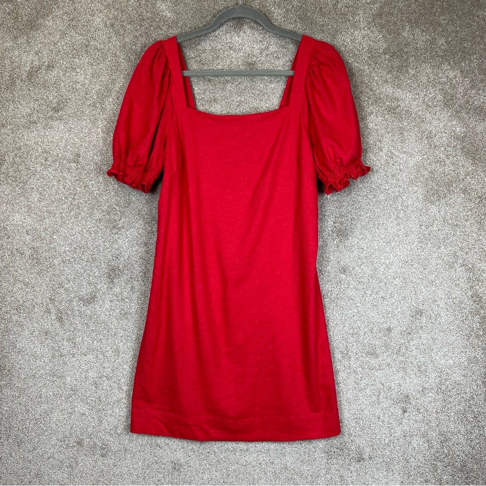 Draper James RSVP Dress Womens Medium Linen Blend Puff Sleeve Square Neck- 9911*